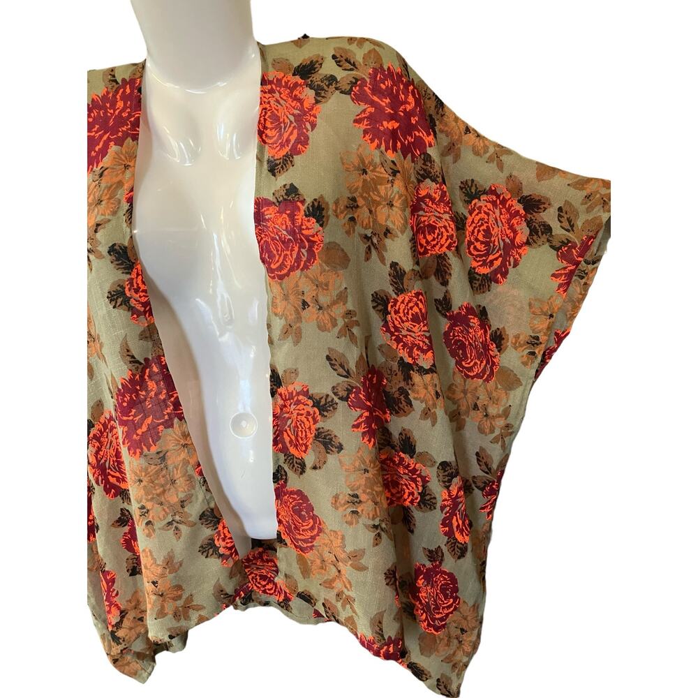Gold Coast Women's Multicolor Floral Lightweight Open Front Kimono | Size OSFM - Picture 6 of 10